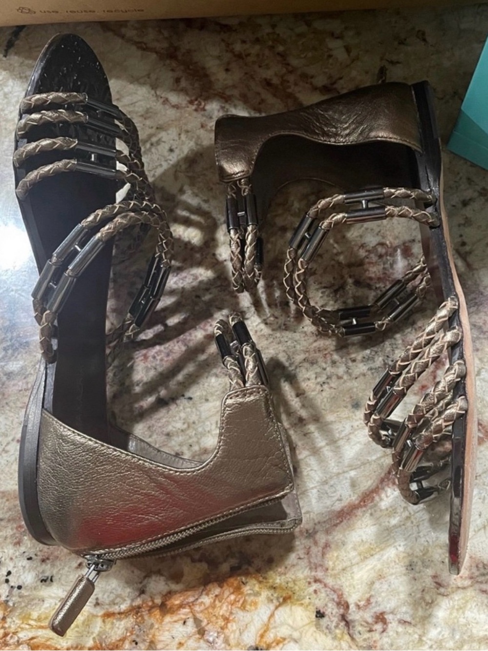 $178 Gladiator Metallic Silver Leather Sandals 7
